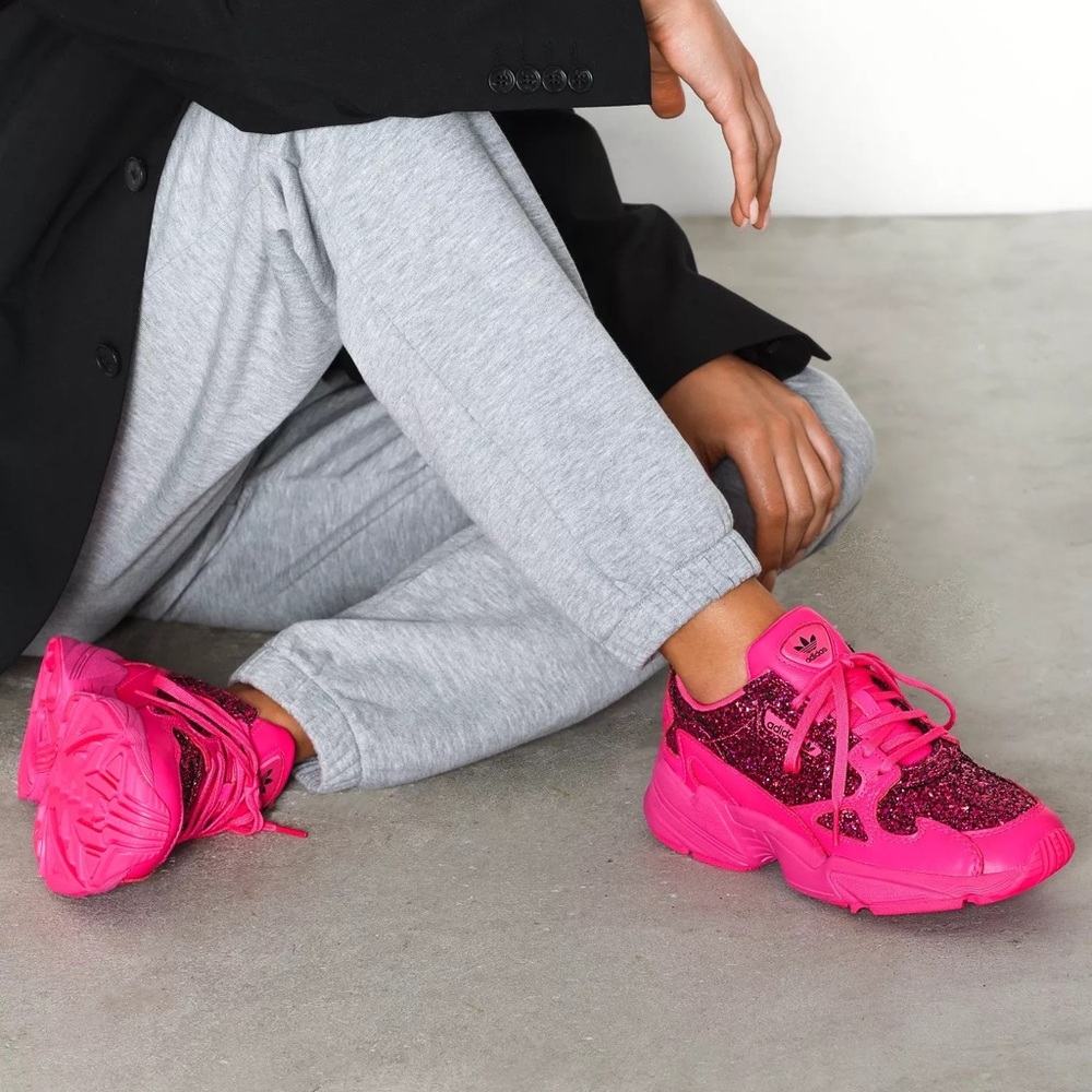 ADIDAS Pink Glitter Falcon Sneakers - 8